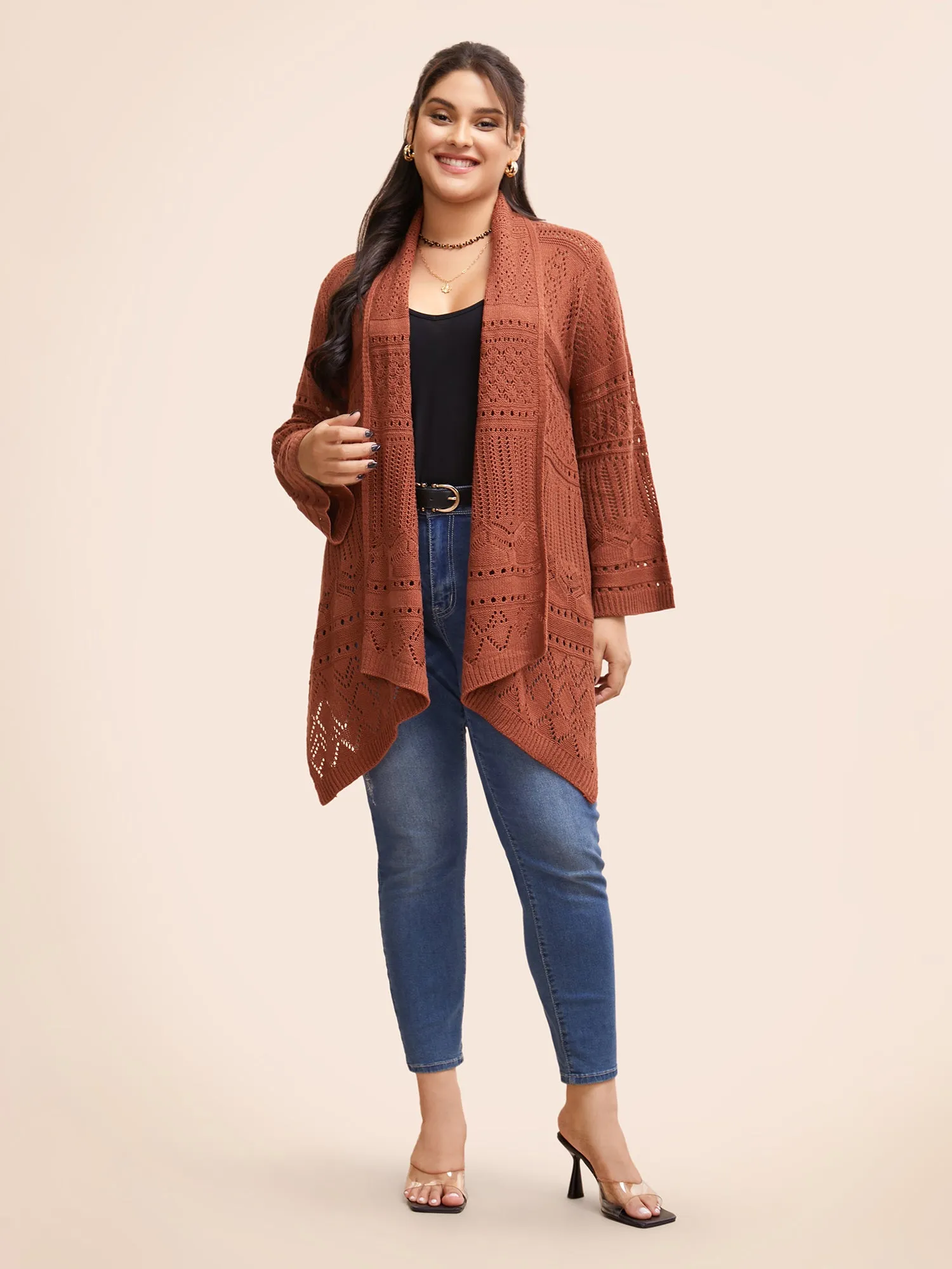 Texture Cut Out Bell Sleeve Cardigan sold by Bloomchic product image thumbnail 3