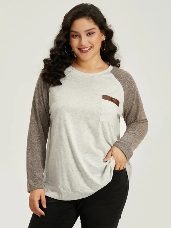 Contrast Raglan Sleeve Patched Pocket T-shirt sold by Bloomchic