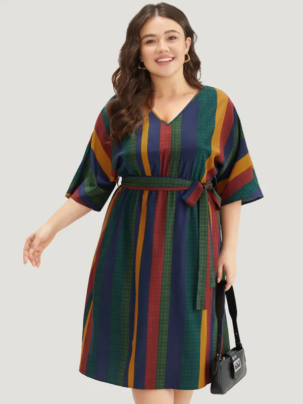 Colour Striped Contrast Belted Dress sold by Bloomchic