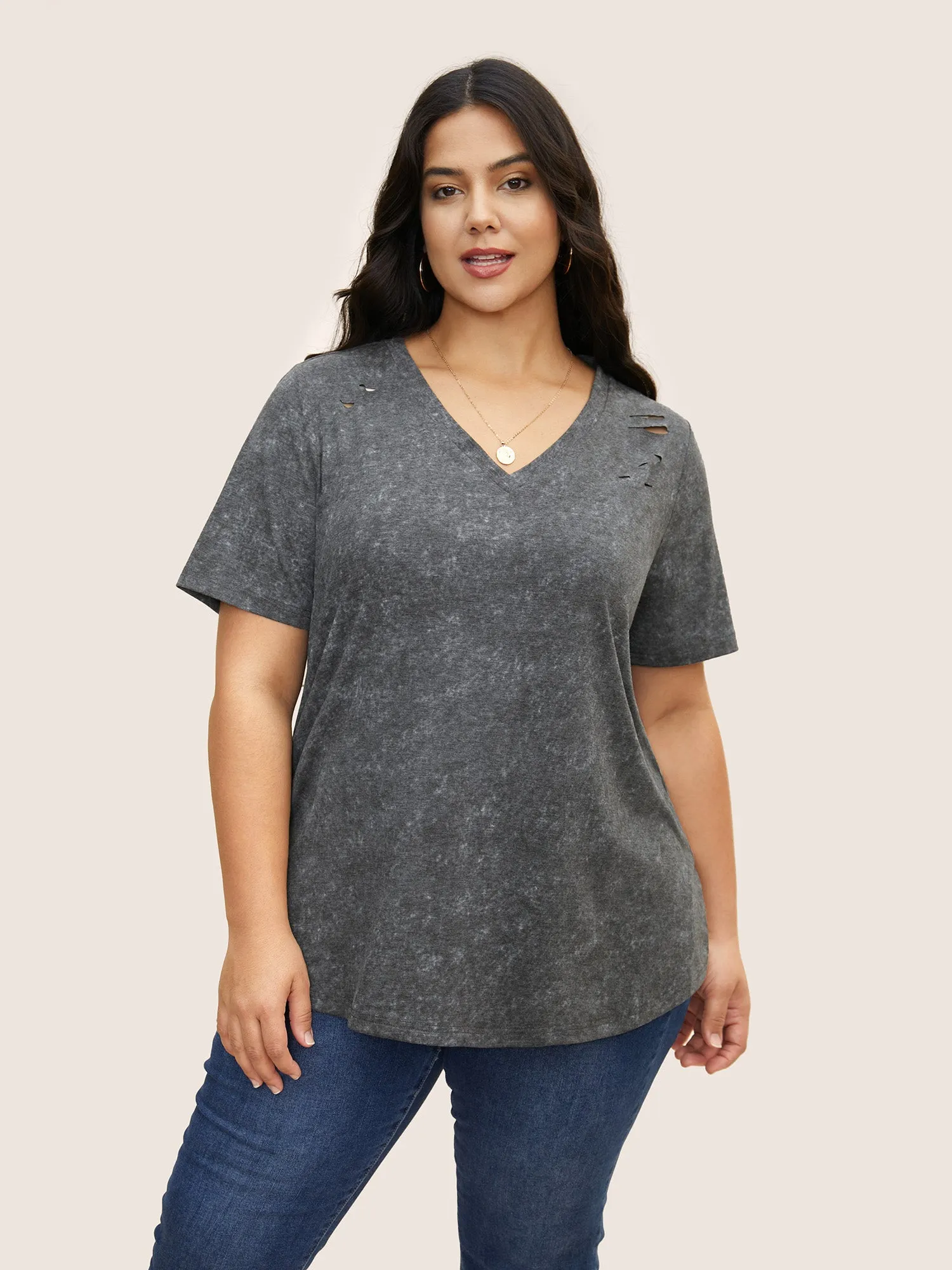 Vintage Heather V Neck Distressed T-shirt sold by Bloomchic