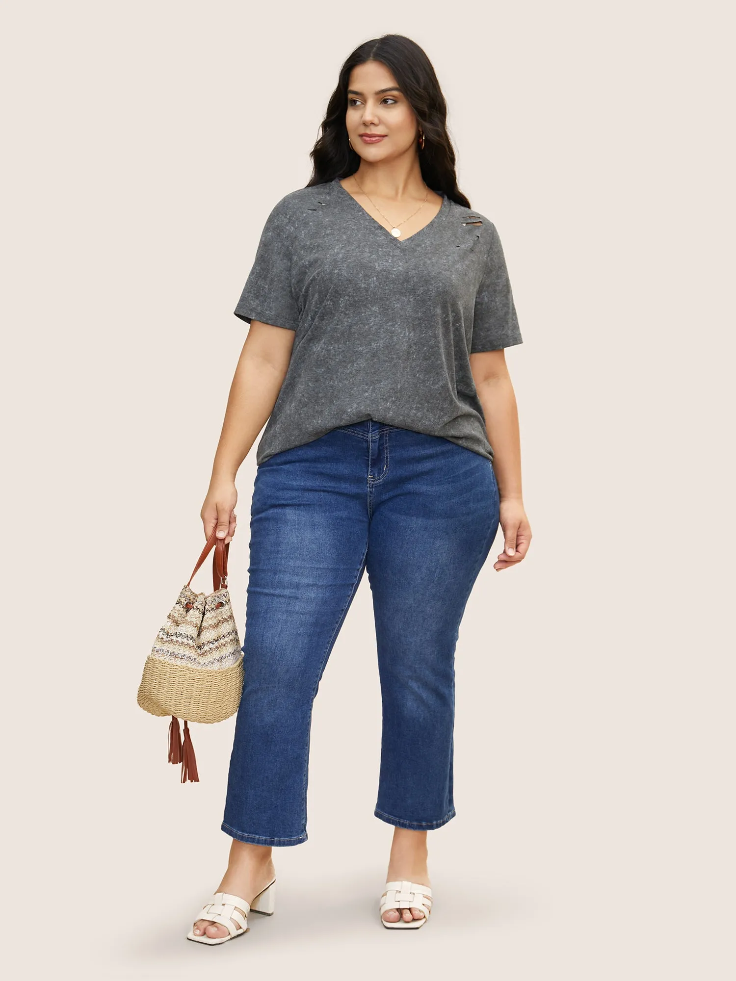 Vintage Heather V Neck Distressed T-shirt sold by Bloomchic product image thumbnail 2