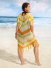 Geometric Dolman Sleeve Tassel Trim Swim Cover Up sold by Bloomchic