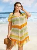 Geometric Dolman Sleeve Tassel Trim Swim Cover Up sold by Bloomchic