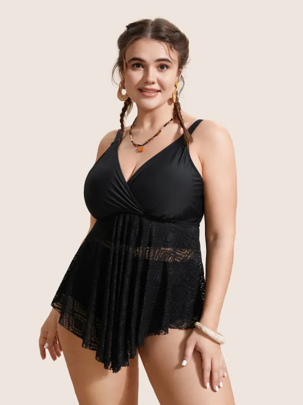 V Neck Crochet Lace Mesh Swim Top sold by Bloomchic
