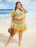 Geometric Dolman Sleeve Tassel Trim Swim Cover Up sold by Bloomchic