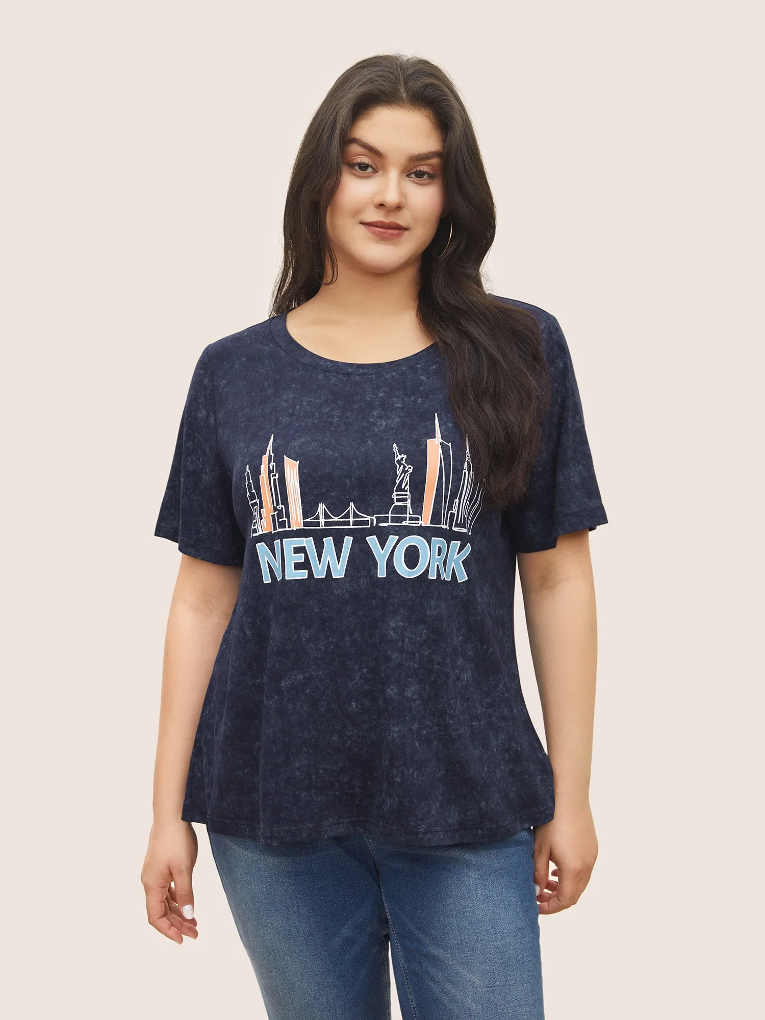 Vintage City Print Crew Neck T-shirt sold by Bloomchic