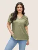 Cotton Solid Notched Dolman Sleeve T-shirt sold by Bloomchic