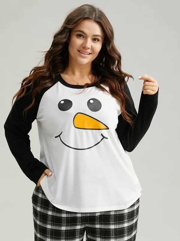Christmas Snowman Round Neck Raglan Sleeve Sleep Top sold by Bloomchic