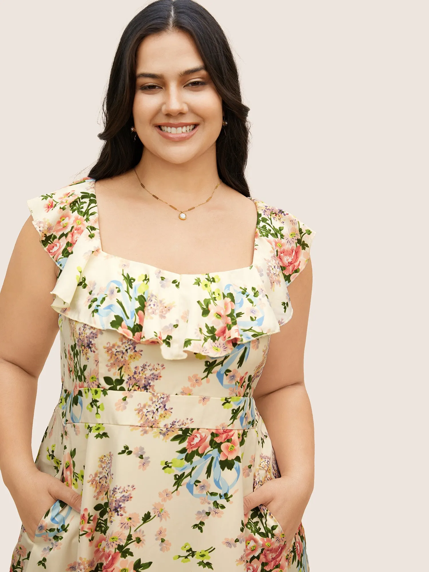 Square Neck Floral Ruffle Trim Dress sold by Bloomchic product image thumbnail 2