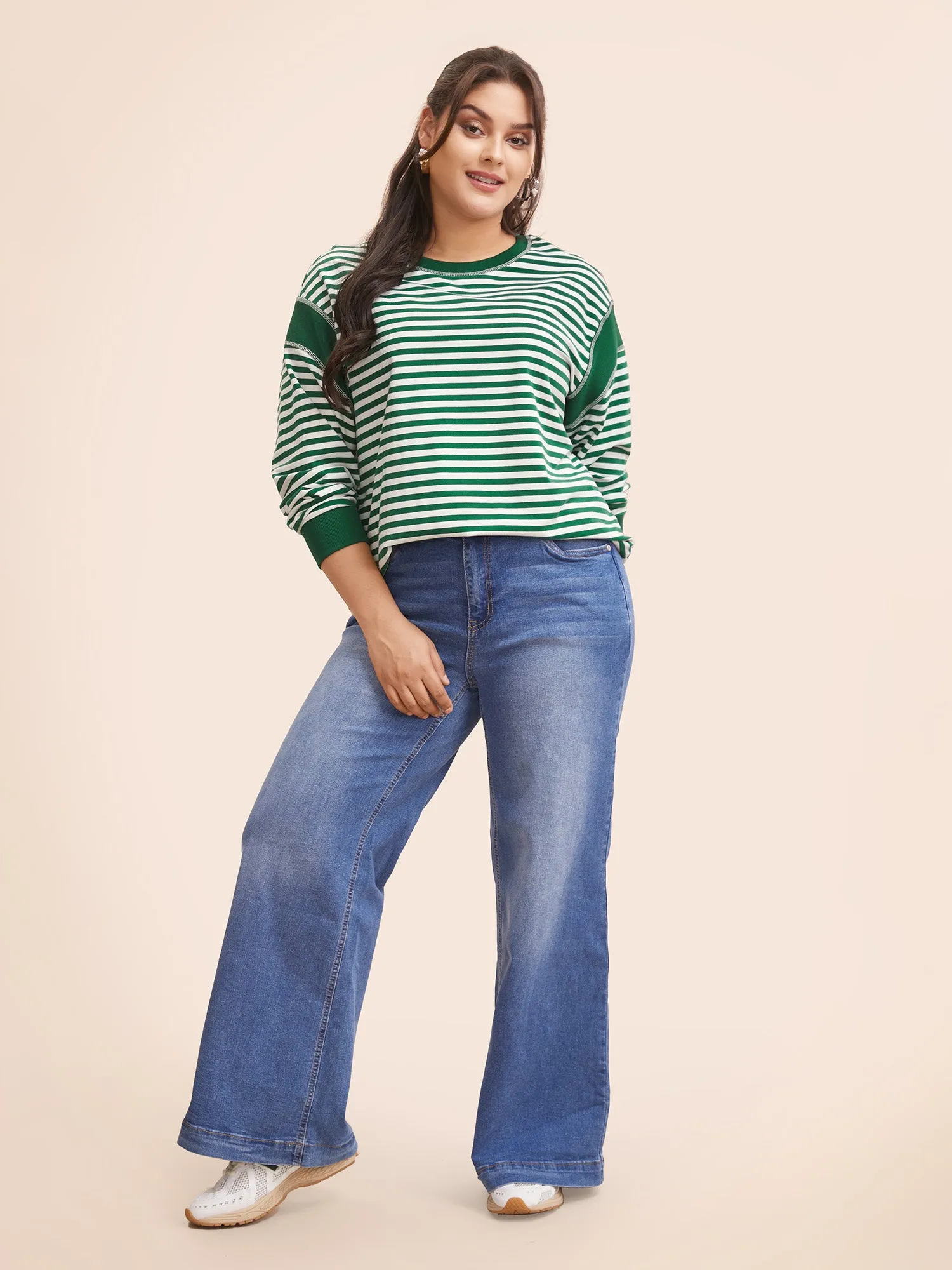 Round Neck Striped Patchwork Stitch Sweatshirt sold by Bloomchic product image thumbnail 5