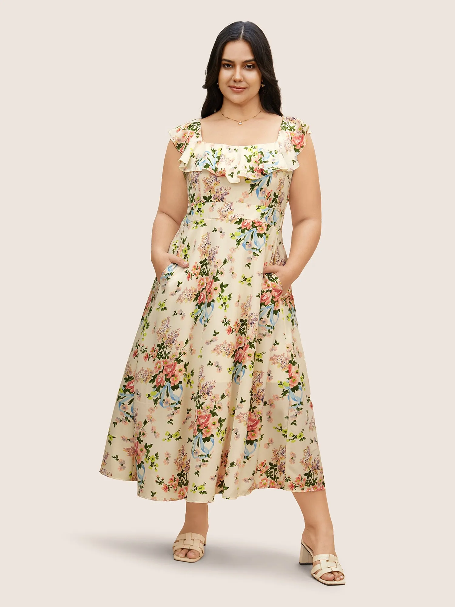 Square Neck Floral Ruffle Trim Dress sold by Bloomchic product image thumbnail 3