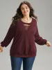 Solid Rib Knit Cut Out Raglan Sleeve Sweatshirt sold by Bloomchic