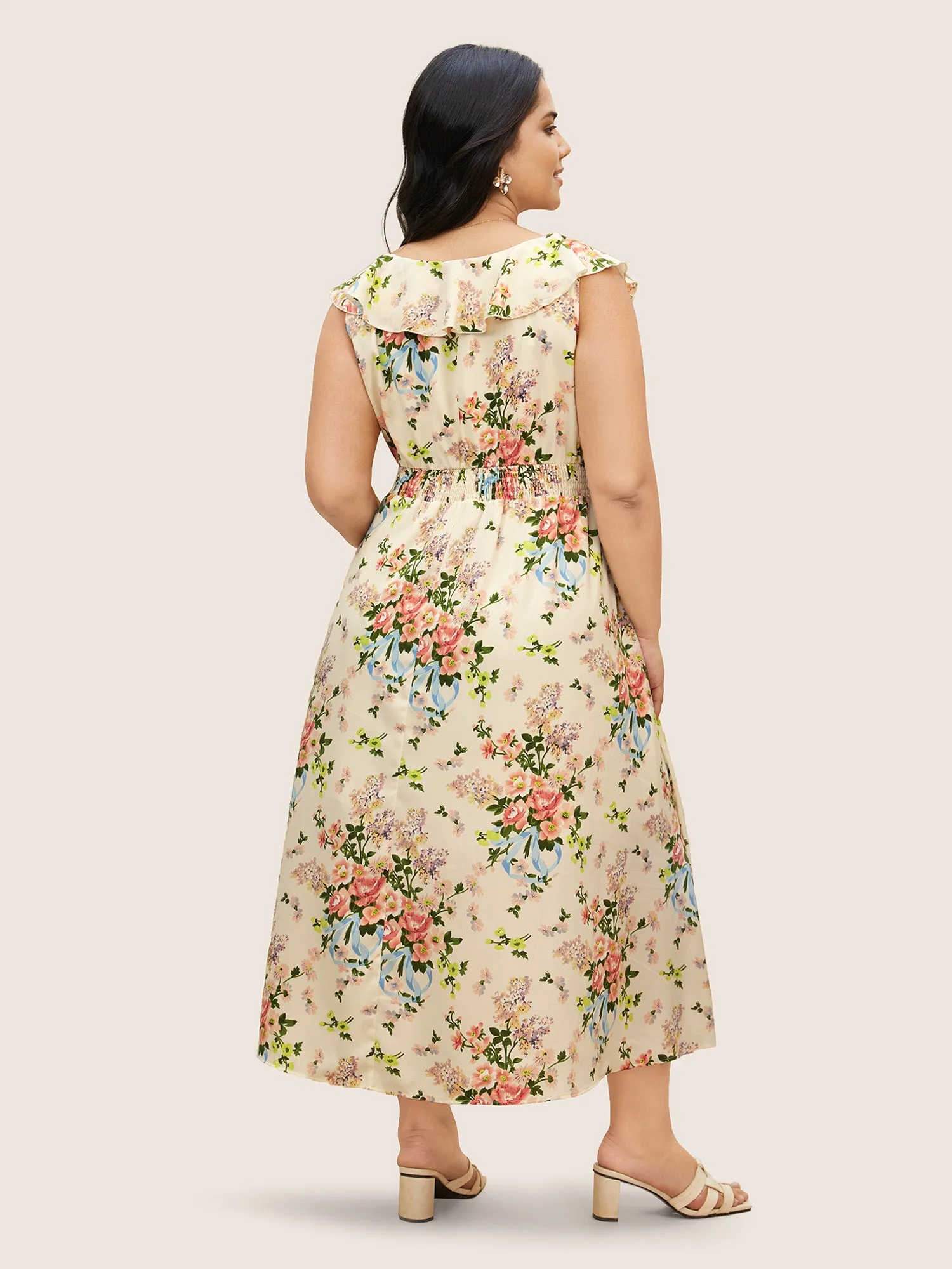 Square Neck Floral Ruffle Trim Dress sold by Bloomchic product image thumbnail 4