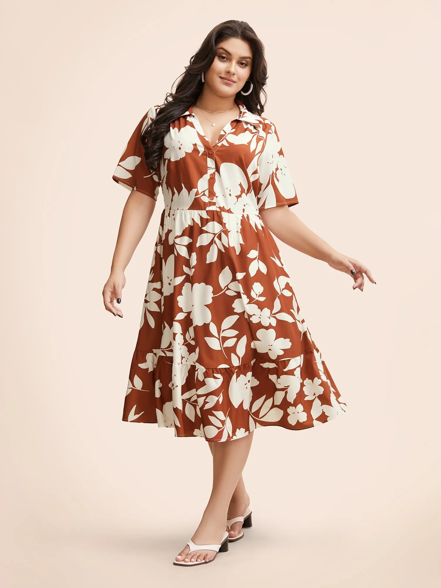 Silhouette Floral Print Button Detail Midi Dress sold by Bloomchic product image thumbnail 2