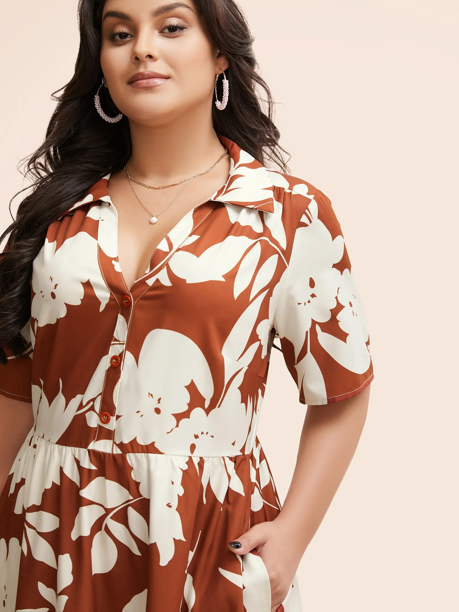 Silhouette Floral Print Button Detail Midi Dress sold by Bloomchic product image thumbnail 3