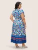 Boho Print Pleated Ruffle Sleeve Dress sold by Bloomchic