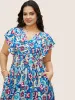 Boho Print Pleated Ruffle Sleeve Dress sold by Bloomchic