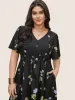 Floral Print Shirred Pocket Ruffle Sleeve Dress sold by Bloomchic