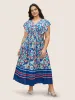 Boho Print Pleated Ruffle Sleeve Dress sold by Bloomchic