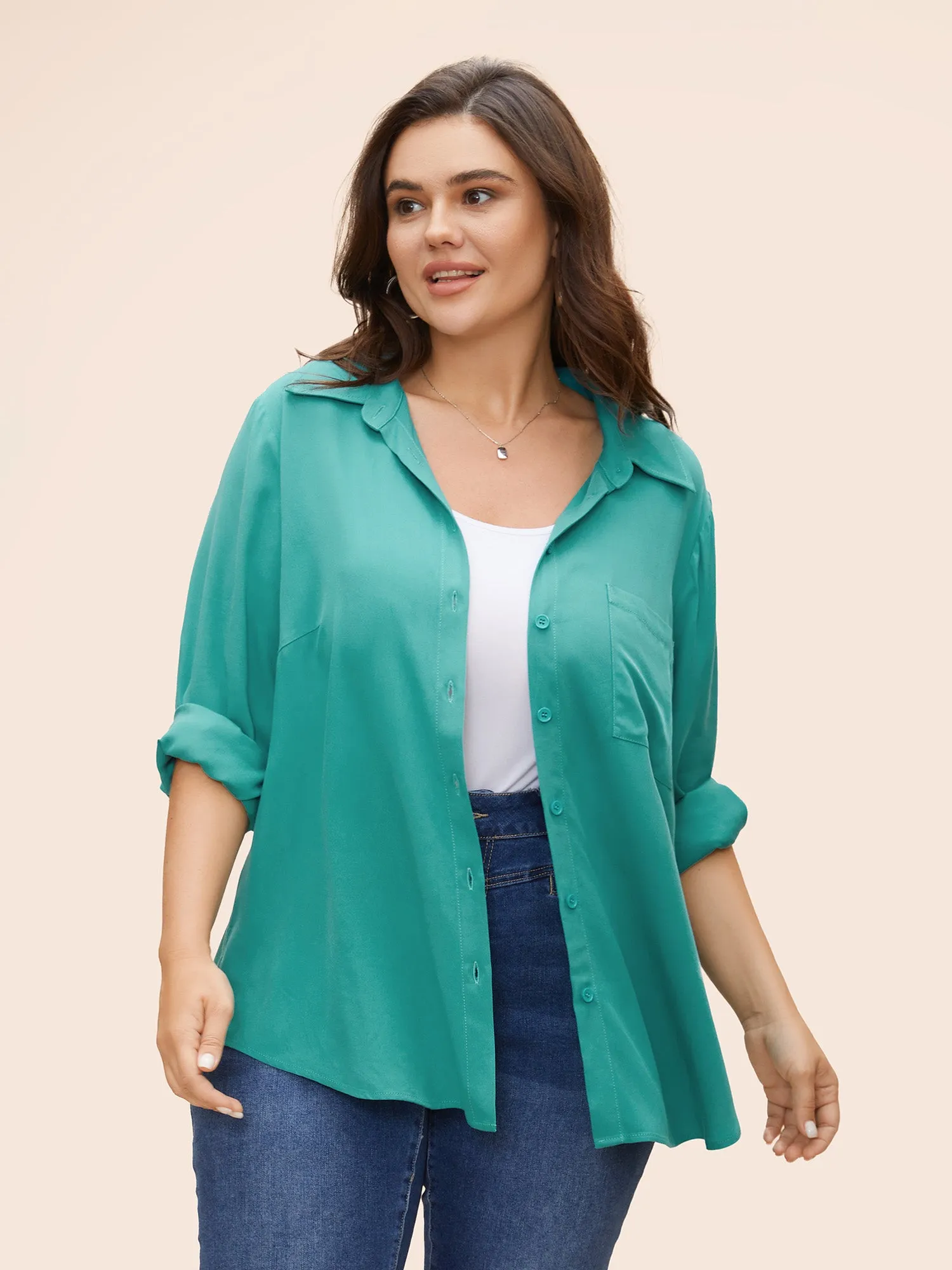 Button Down Full-Sleeve Rayon Blouse sold by Bloomchic