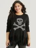 Halloween Skull Rhinestone Fringe Trim T-shirt sold by Bloomchic