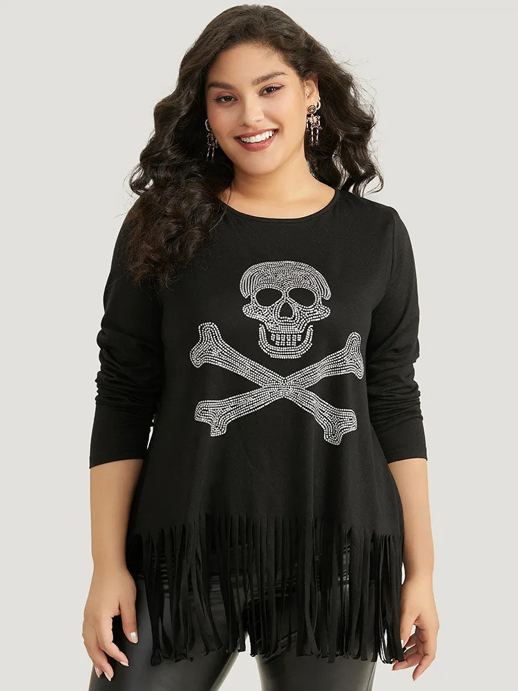 Halloween Skull Rhinestone Fringe Trim T-shirt sold by Bloomchic product image thumbnail 5