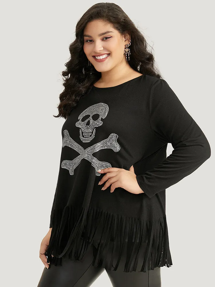 Halloween Skull Rhinestone Fringe Trim T-shirt sold by Bloomchic product image thumbnail 2