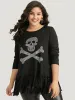 Halloween Skull Rhinestone Fringe Trim T-shirt sold by Bloomchic