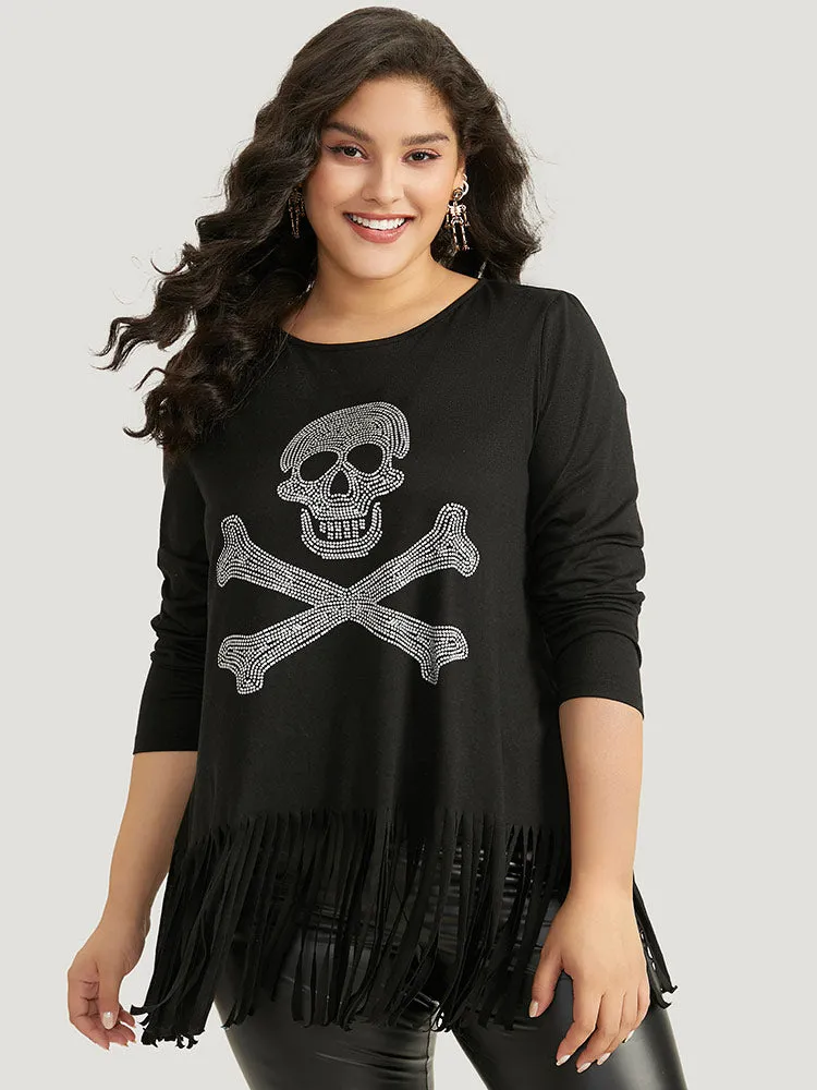 Halloween Skull Rhinestone Fringe Trim T-shirt sold by Bloomchic product image thumbnail 3