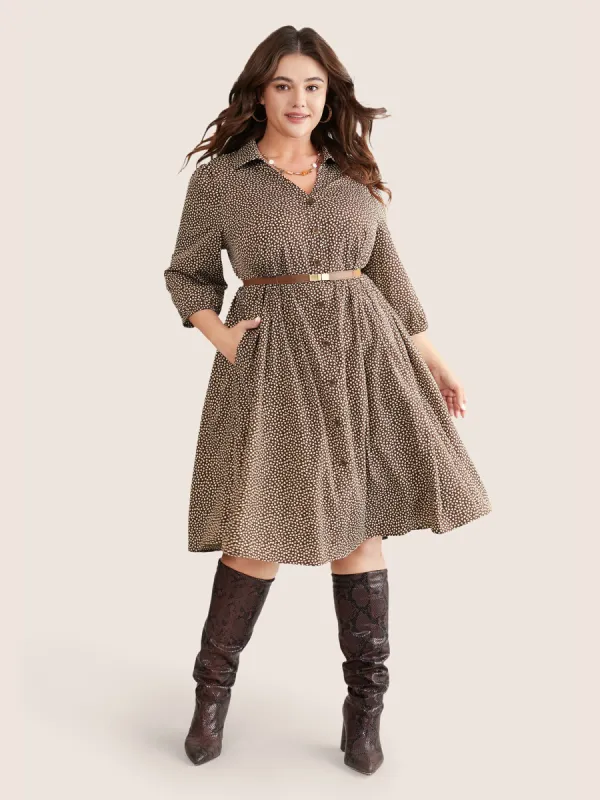 Heart Print Lapel Collar Button Detail Knee Dress sold by Bloomchic