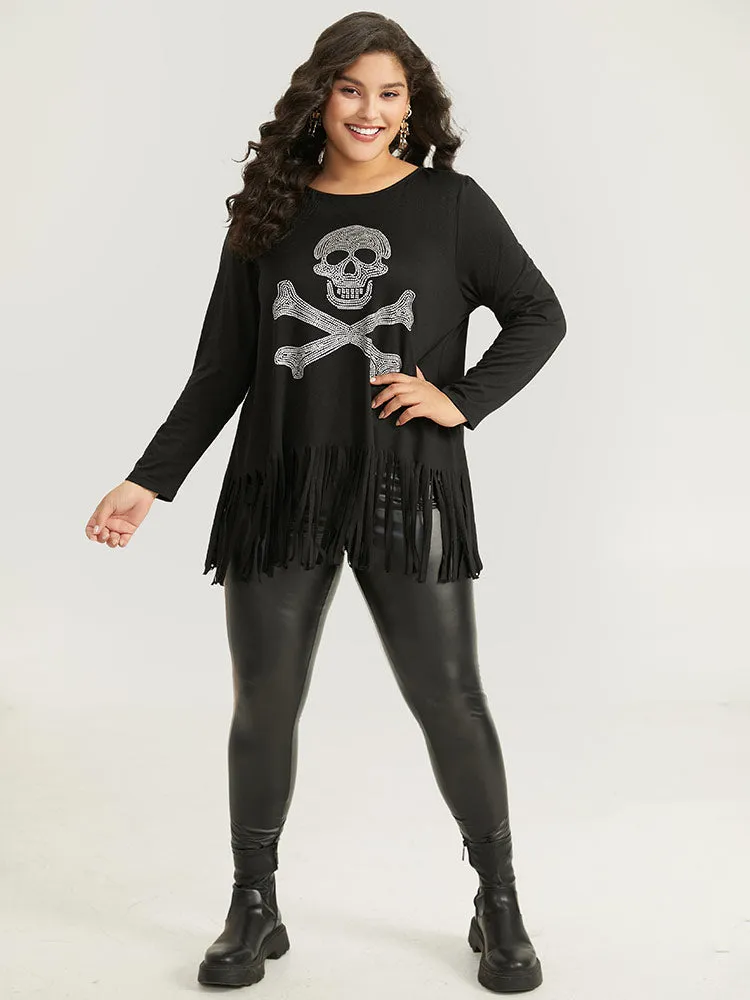 Halloween Skull Rhinestone Fringe Trim T-shirt sold by Bloomchic product image thumbnail 4