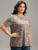 Halloween Letter & Plant Print Cuffed Sleeve T-shirt sold by Bloomchic