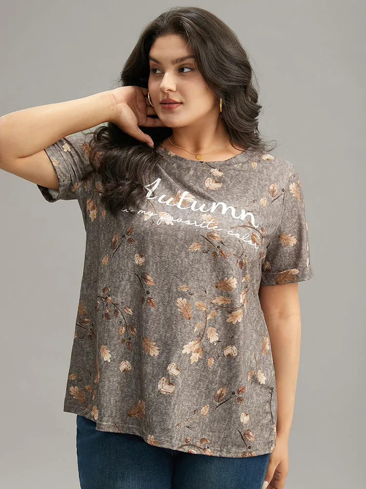 Halloween Letter & Plant Print Cuffed Sleeve T-shirt sold by Bloomchic product image thumbnail 5