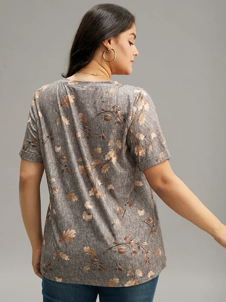 Halloween Letter & Plant Print Cuffed Sleeve T-shirt sold by Bloomchic product image thumbnail 2