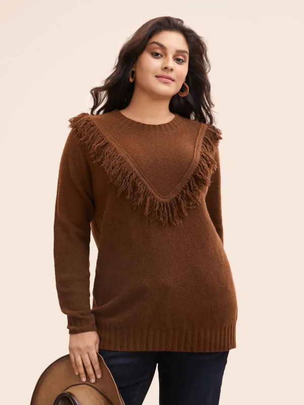 Tassel-Front High Neck Pullover sold by Bloomchic