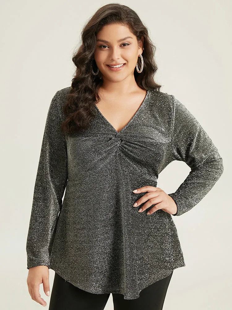 Glitter Twist Front Curved Hem T-shirt sold by Bloomchic product image thumbnail 2