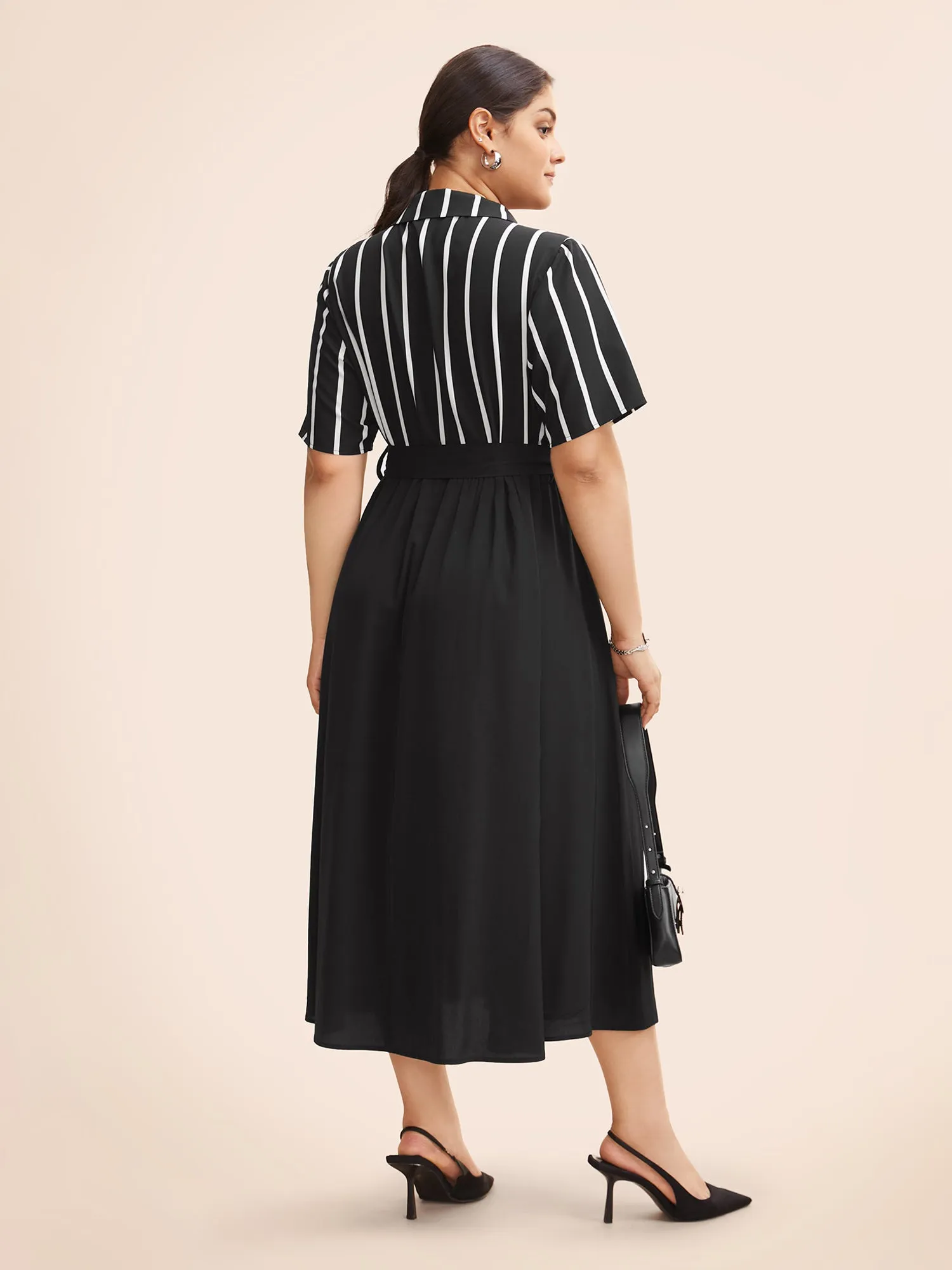 Shirt Collar Striped Patchwork Button Up Dress sold by Bloomchic product image thumbnail 2
