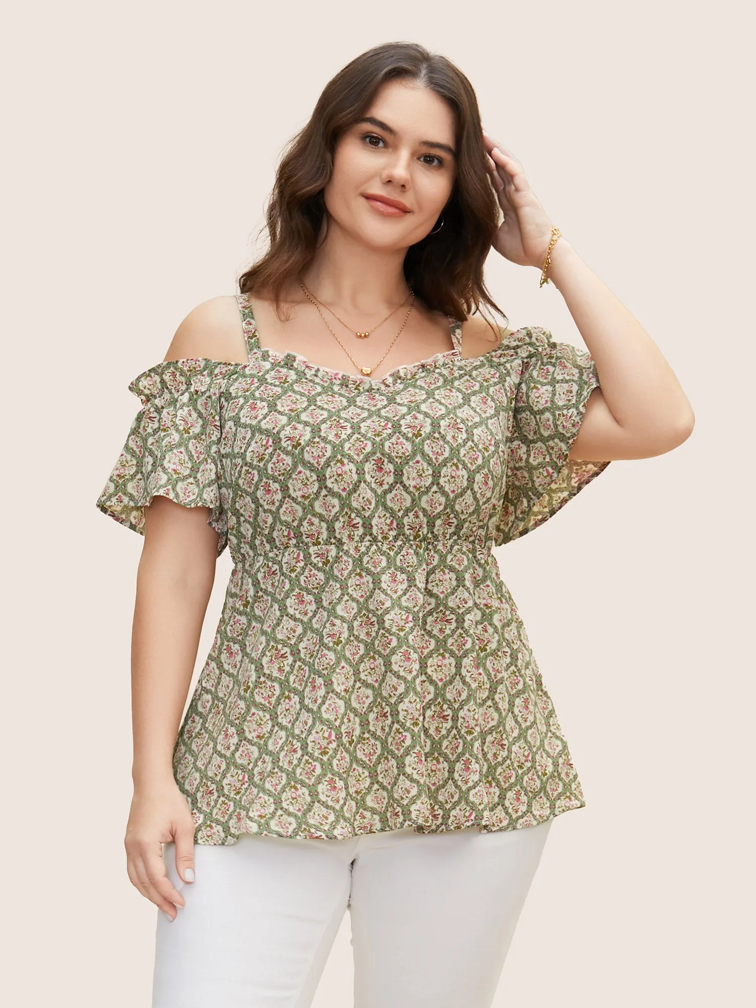 Boho Print Off Shoulder Ruffles Blouse sold by Bloomchic product image thumbnail 5
