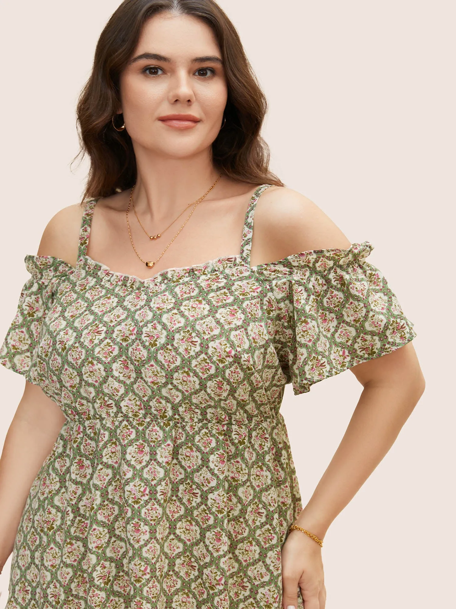 Boho Print Off Shoulder Ruffles Blouse sold by Bloomchic product image thumbnail 3