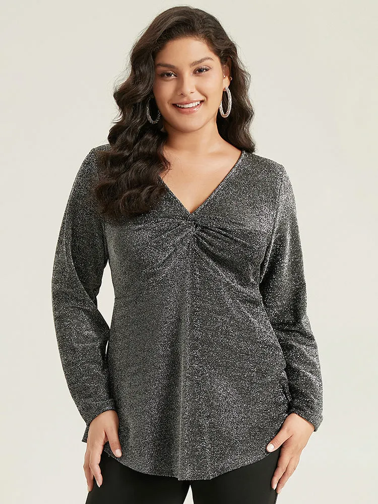 Glitter Twist Front Curved Hem T-shirt sold by Bloomchic product image thumbnail 3