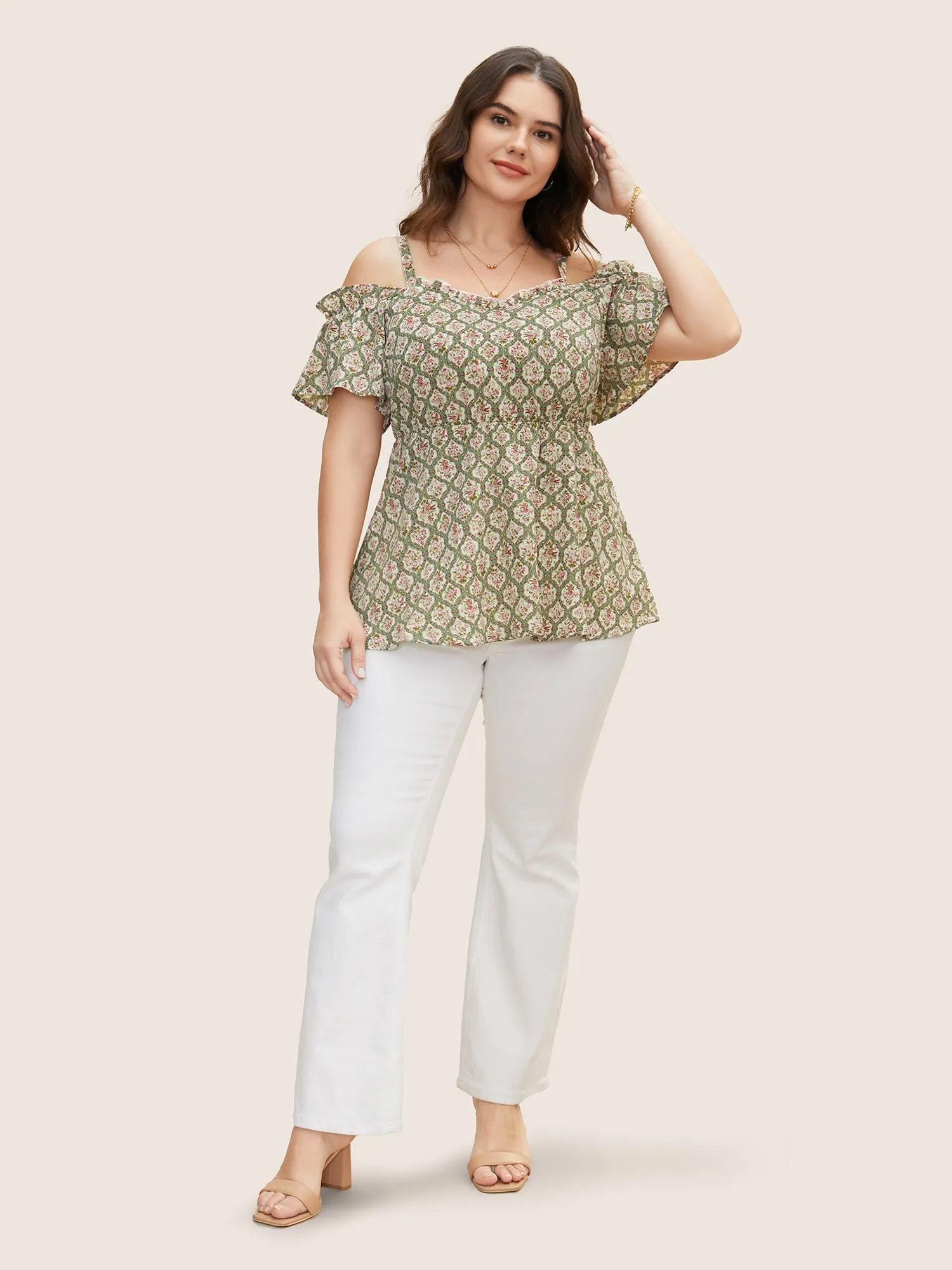 Boho Print Off Shoulder Ruffles Blouse sold by Bloomchic product image thumbnail 2