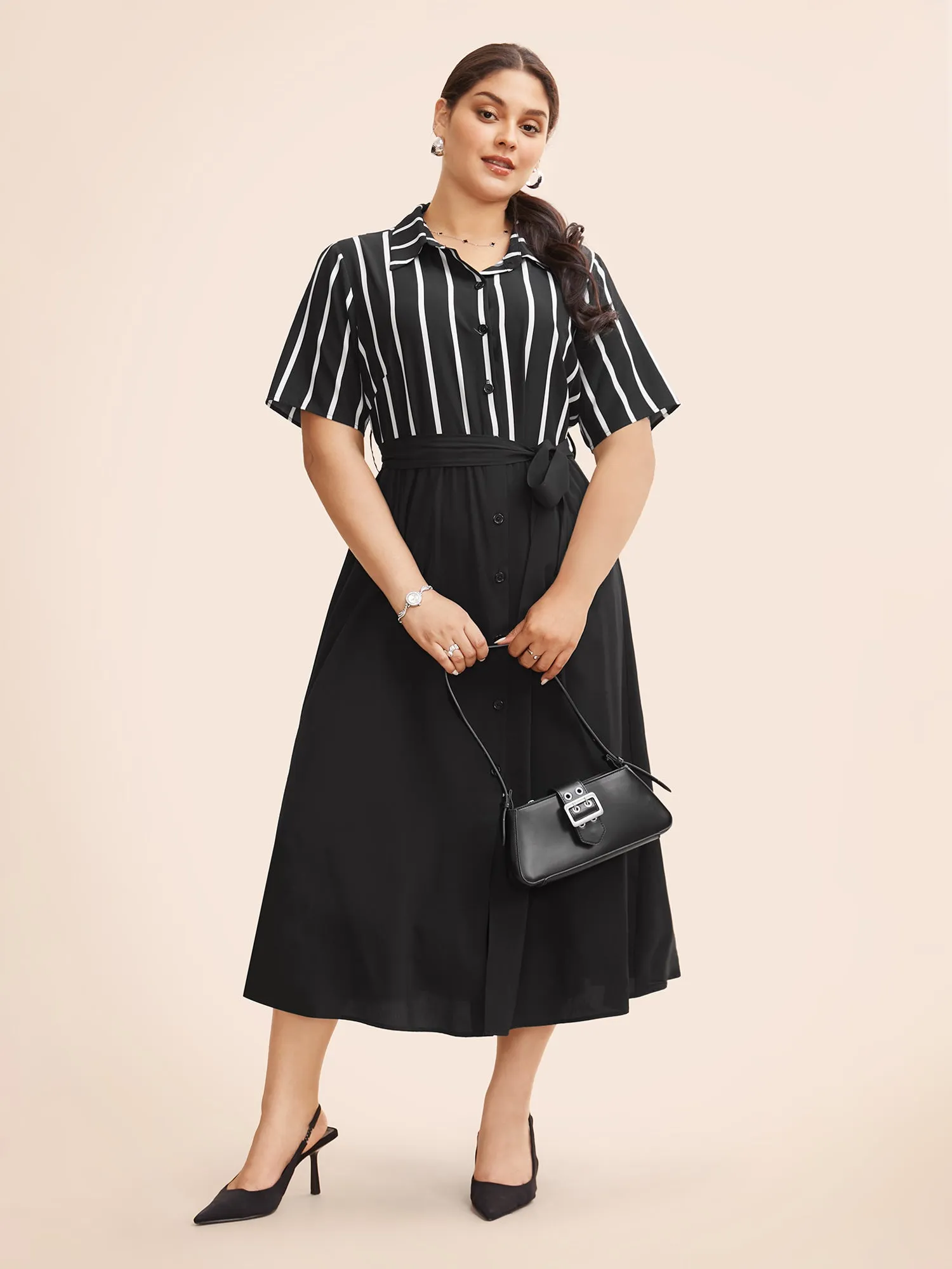 Shirt Collar Striped Patchwork Button Up Dress sold by Bloomchic product image thumbnail 3