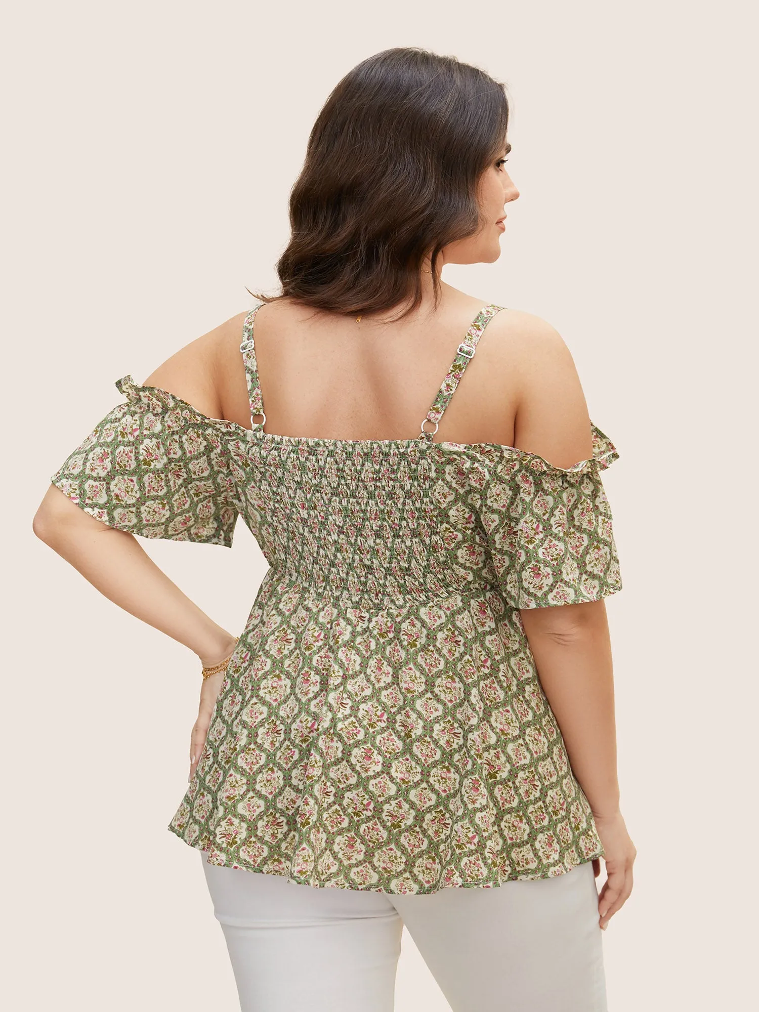Boho Print Off Shoulder Ruffles Blouse sold by Bloomchic product image thumbnail 4