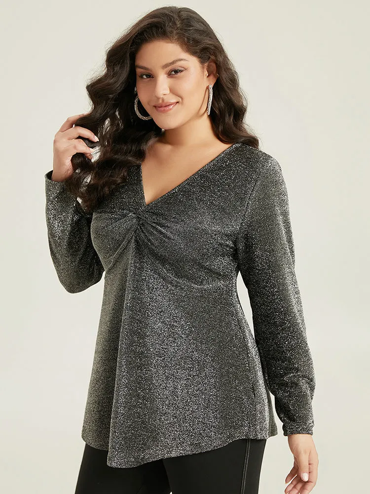 Glitter Twist Front Curved Hem T-shirt sold by Bloomchic product image thumbnail 4