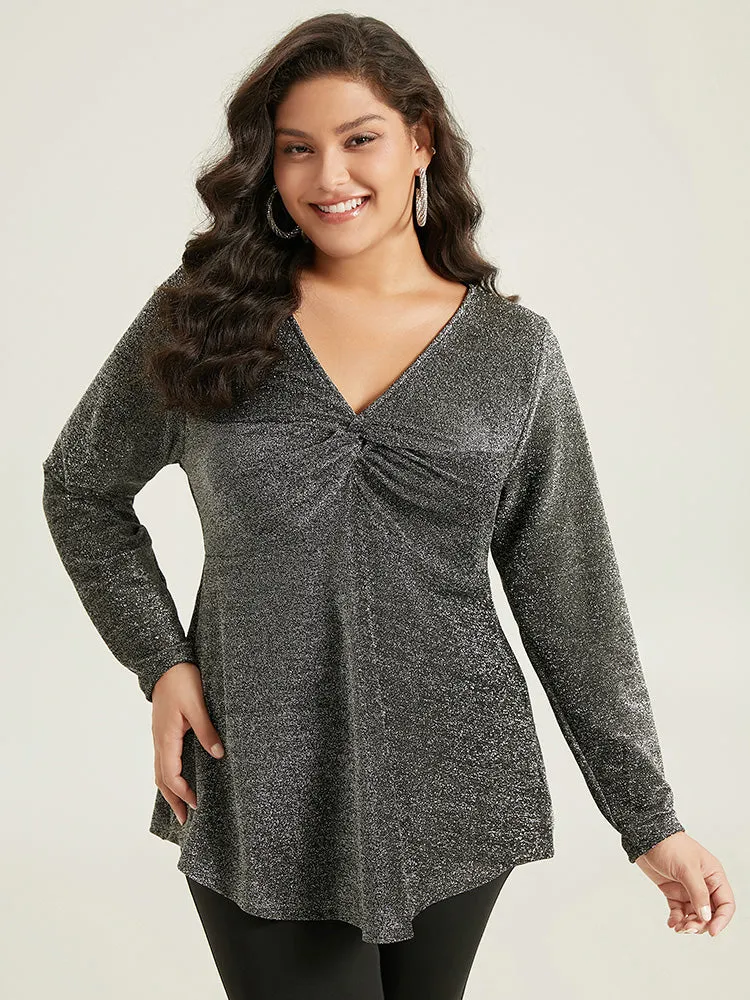 Glitter Twist Front Curved Hem T-shirt sold by Bloomchic