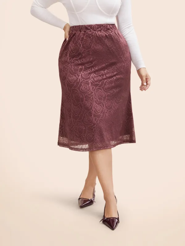 Floral Textured Mesh Elastic Waist Skirt sold by Bloomchic