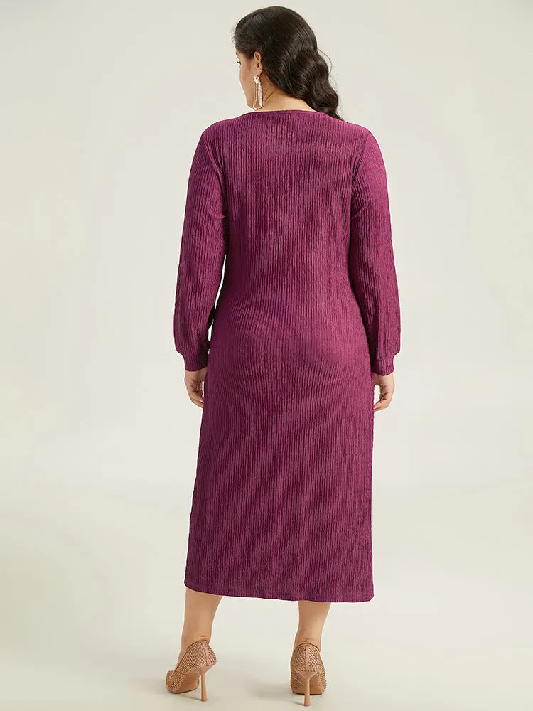 Plain Rib Knit V Neck Wrap Pleated Dress sold by Bloomchic product image thumbnail 4