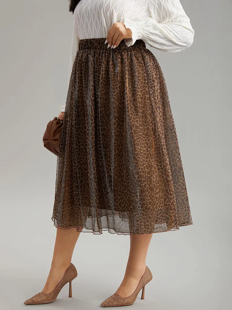 Leopard Elastic Waist Tiered Mesh Skirt sold by Bloomchic product image thumbnail 3