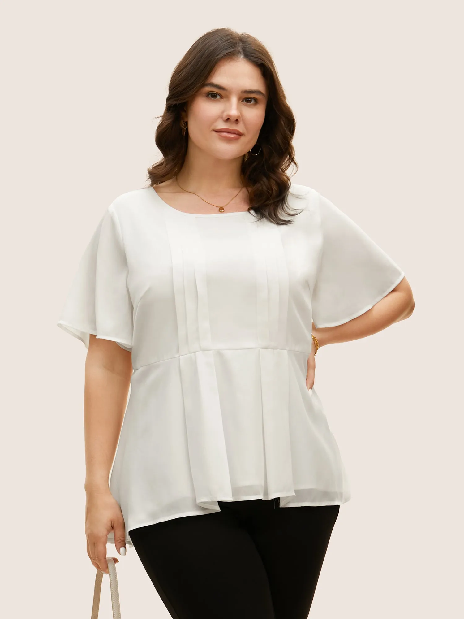 Tiered Mesh Pleated Ruffle Sleeve Blouse sold by Bloomchic