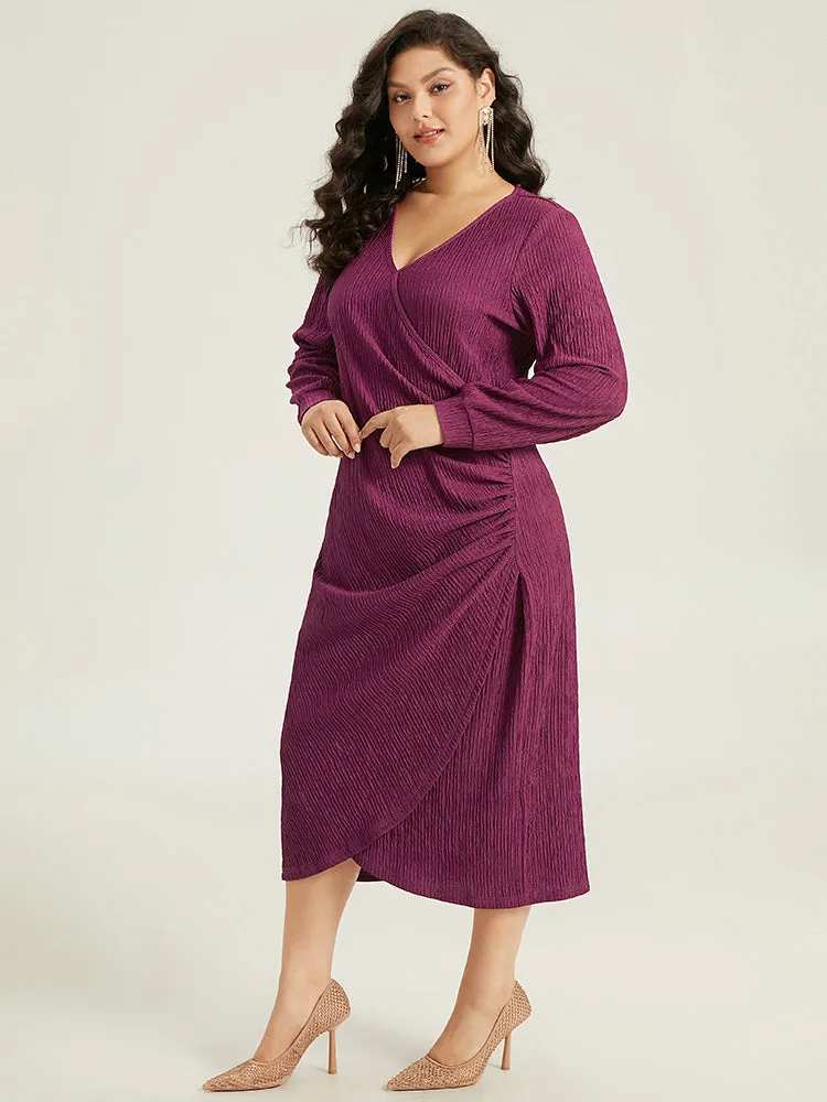 Plain Rib Knit V Neck Wrap Pleated Dress sold by Bloomchic product image thumbnail 3